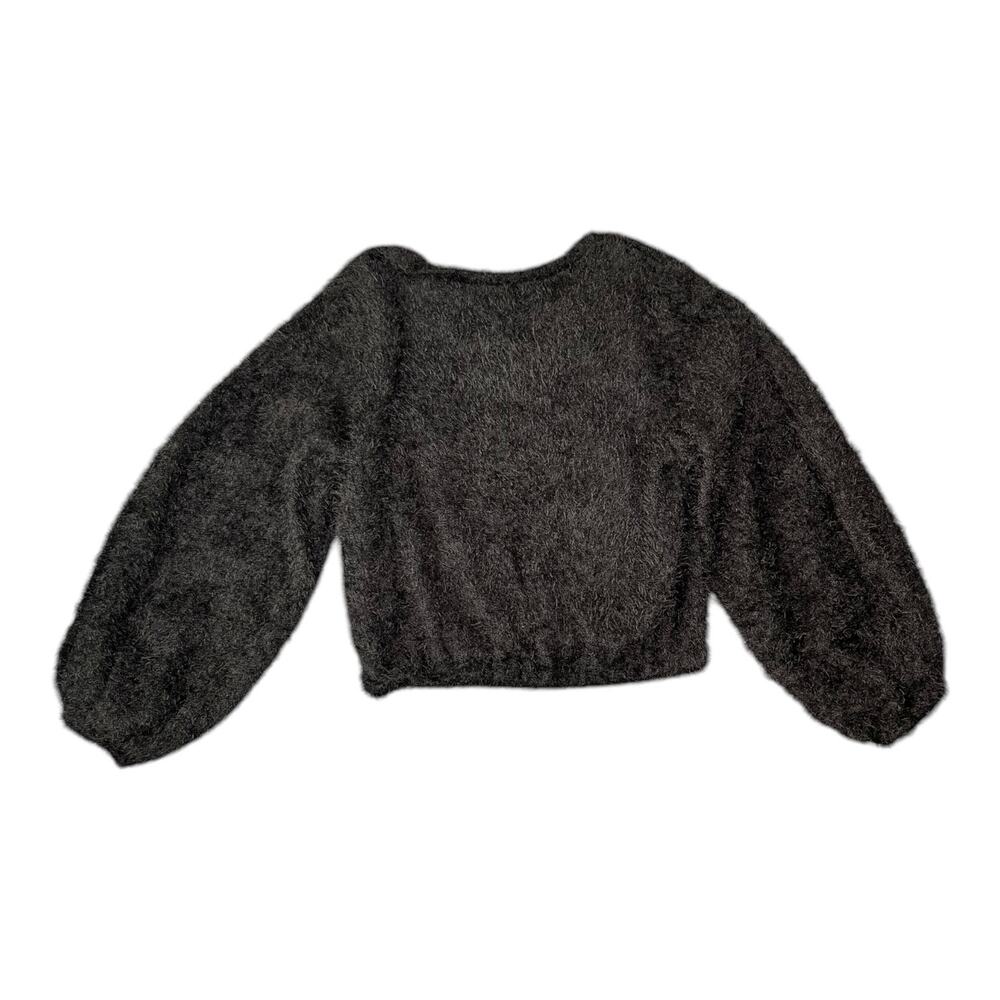 Altar'd State Black Eyelash Knit Cropped Sweater Balloon Sleeves Sz Med Goth